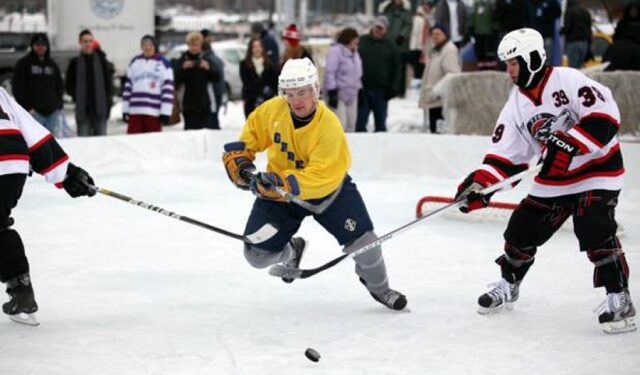 Players enjoying an old-school hockey game on a Pace Ice Rink in Buffalo, NY.